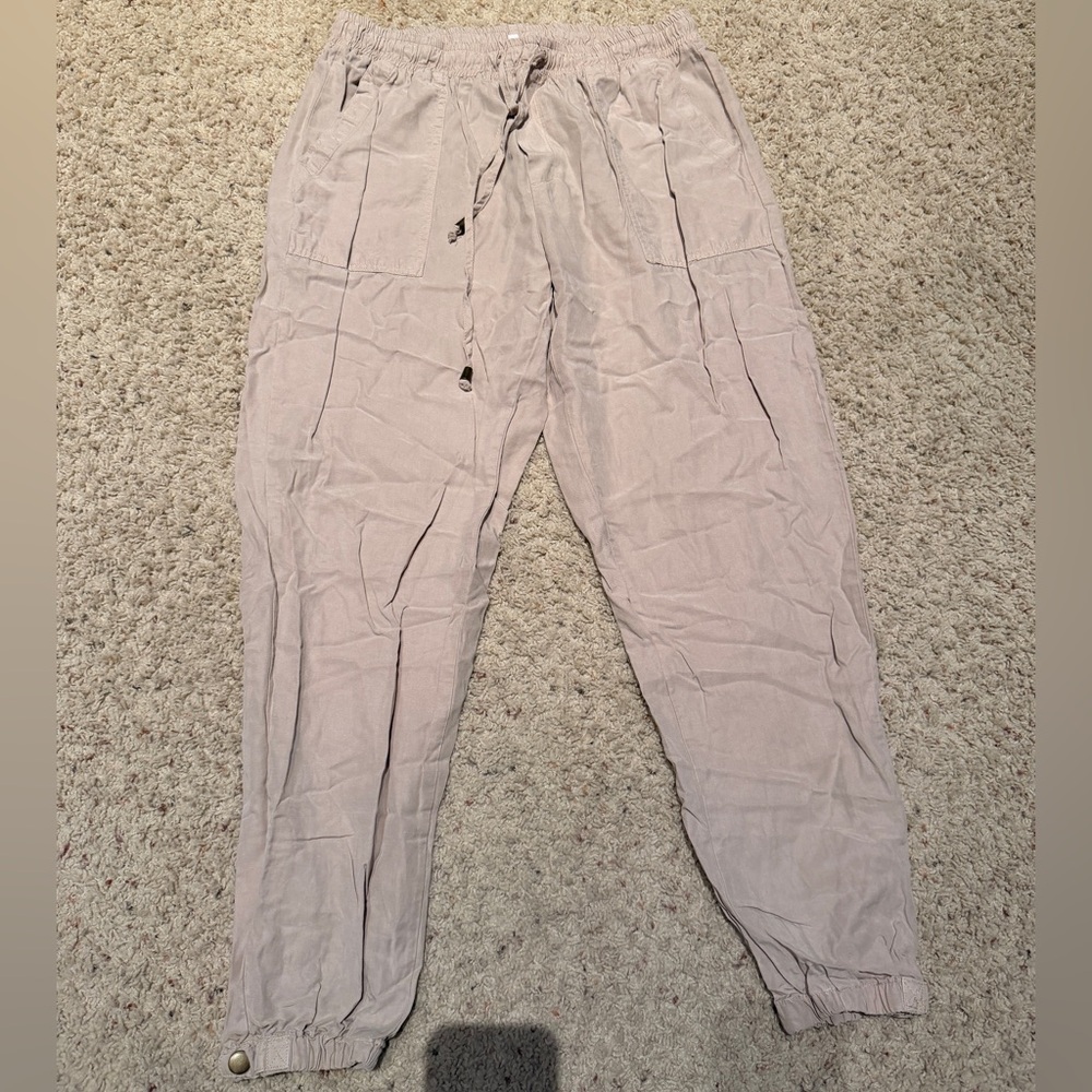 Light Taupe Women’s Casual Elevated Drawstring Cargo Joggers Pants